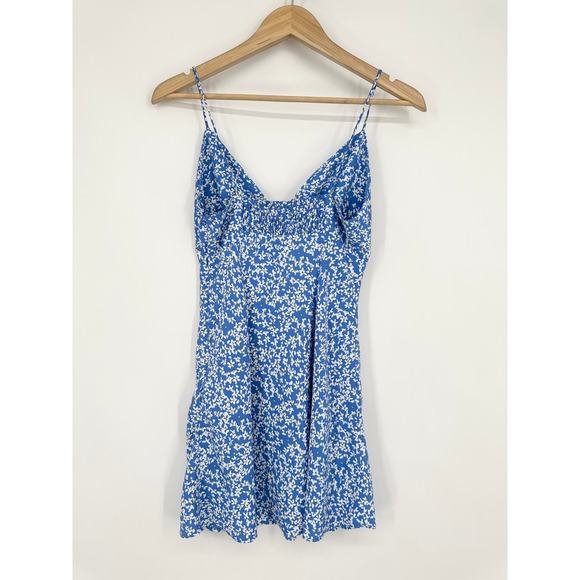 ZARA Floral Print Mini Dress V-Neck Spaghetti Strap Smocked Sundress - Picture 8 of 13